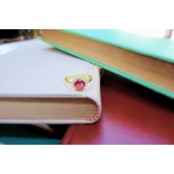 Gold plated Rosette ring  Red stone